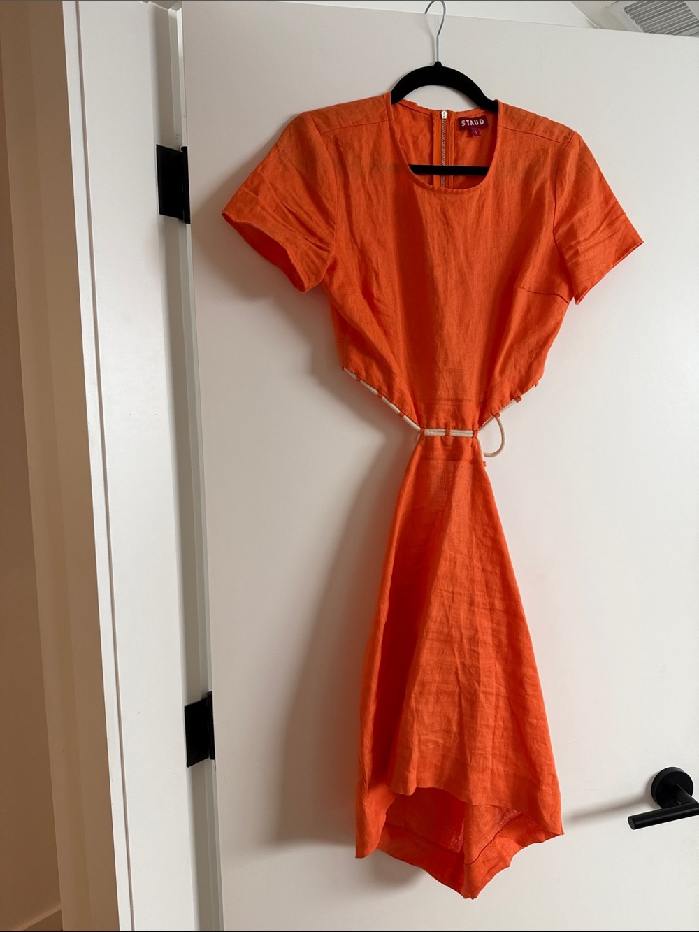 STAUD Orange Cutout Linen Dress